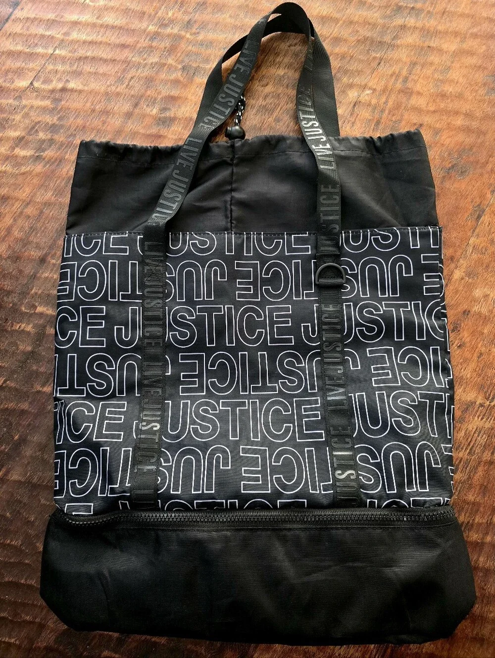 Justice Black Logo Drawstring  Tote Bag